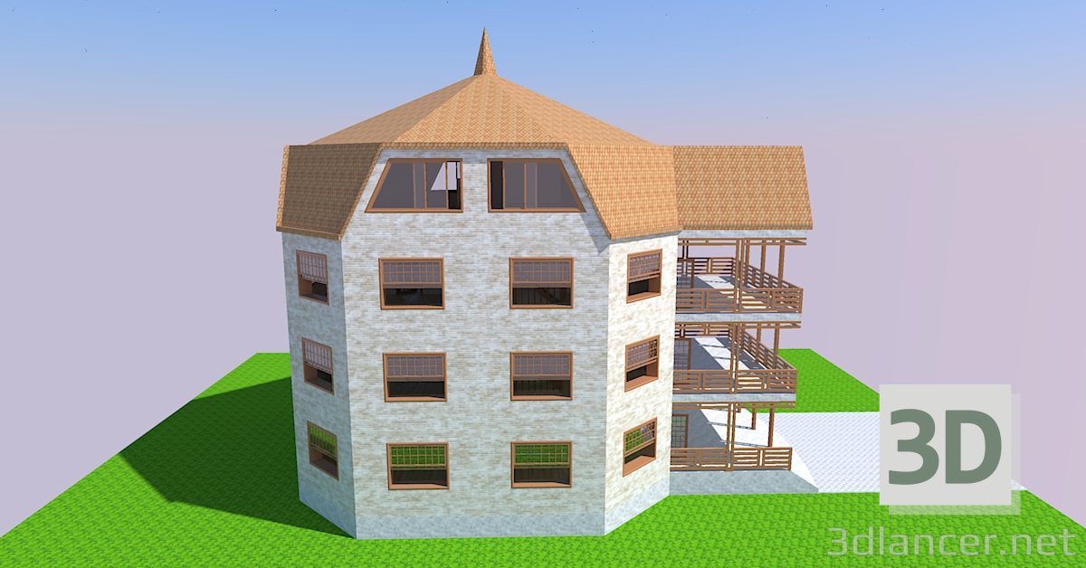 3D Modell Ein dreistöckiges Haus - Vorschau