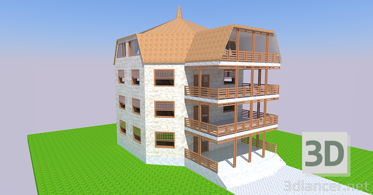 3D Modell Ein dreistöckiges Haus - Vorschau