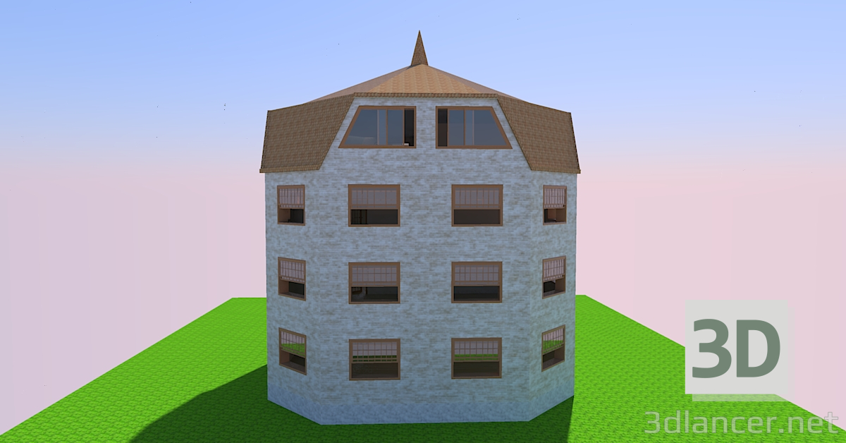 3D Modell Ein dreistöckiges Haus - Vorschau