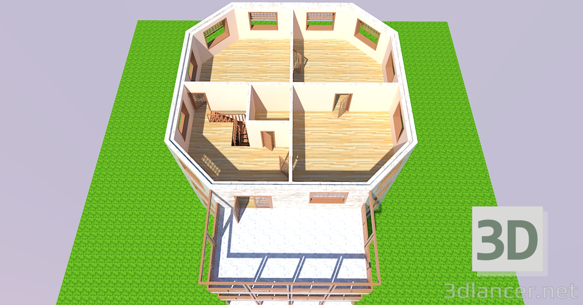 3D Modell Ein dreistöckiges Haus - Vorschau