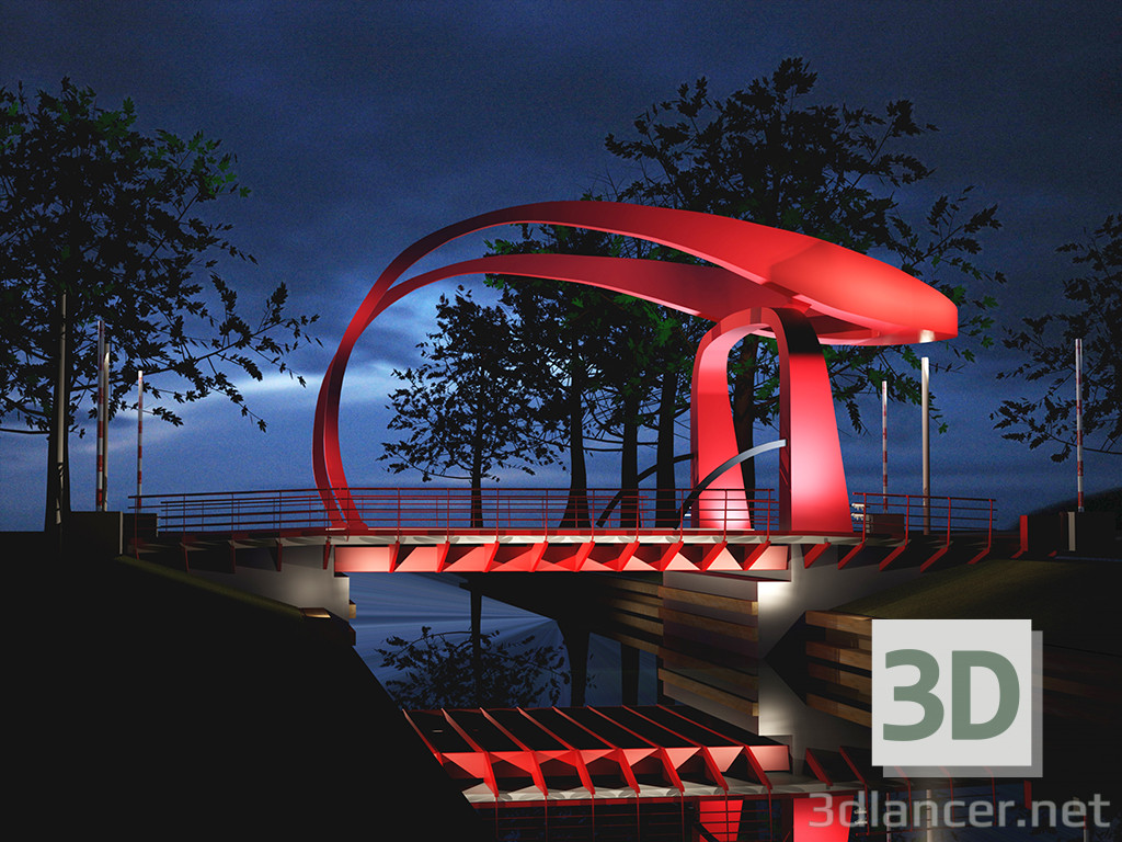 3D Modell Rote Brücke Holland - Vorschau