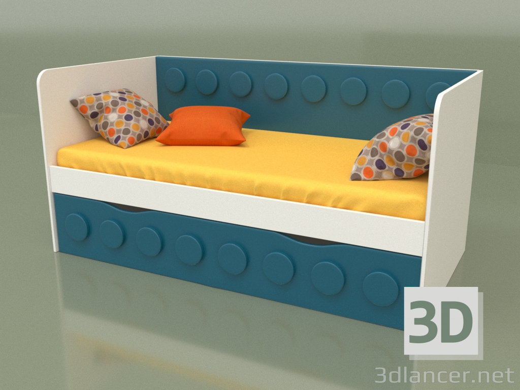 modello 3D Divano letto per bambini con 1 cassetto (Turchese) - anteprima