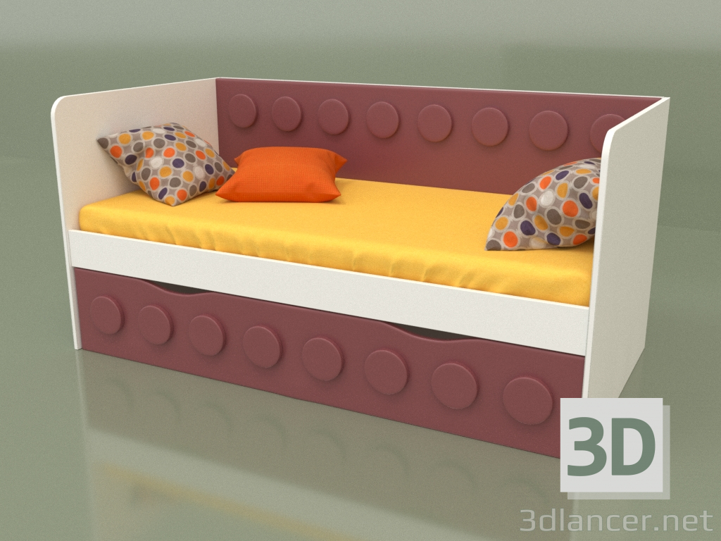 3D modeli 1 çekmeceli çocuk çekyat (Bordo) - önizleme