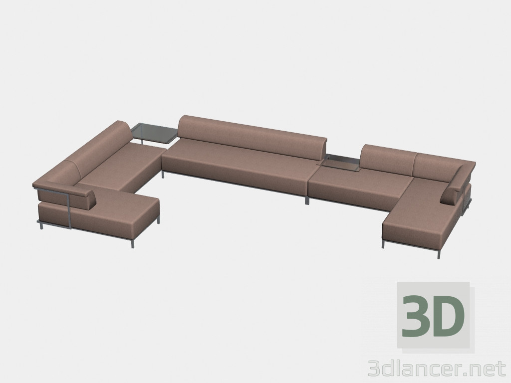 3d модель Диван модульний (великий, зі столиками) Борнео – превью