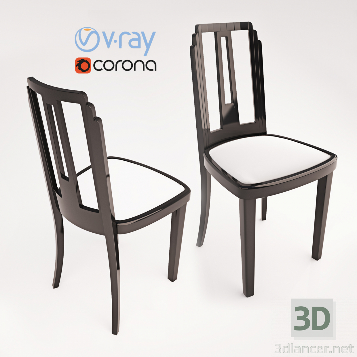 3d Art Deco Black Lacquer Skyscraper Style Desk or Occasional Chair модель купить - ракурс