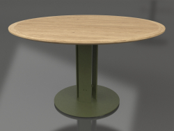 Table à manger Ø130 (Vert olive, bois Iroko)