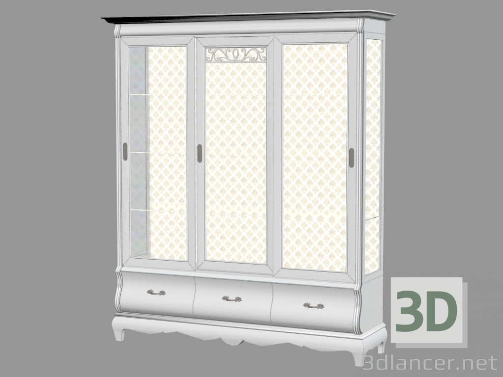 3d model armario de tres puertas con tres cajones MD408 - vista previa