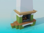 Chimenea con estantes de madera