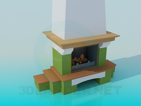 3d model Chimenea con estantes de madera - vista previa