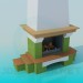 3d model Chimenea con estantes de madera - vista previa