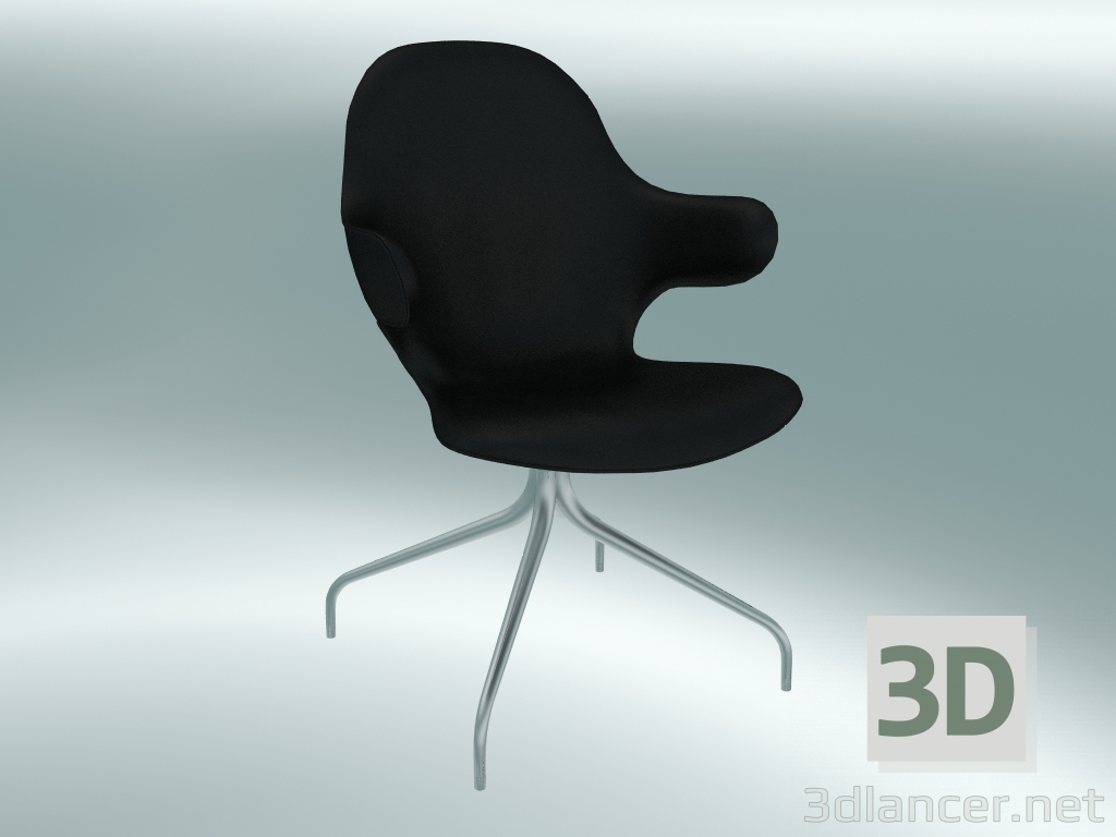 modèle 3D Chaise pivotante Catch (JH2, 58x58 N 90cm, Aluminium poli, Cuir - Soie noire) - preview