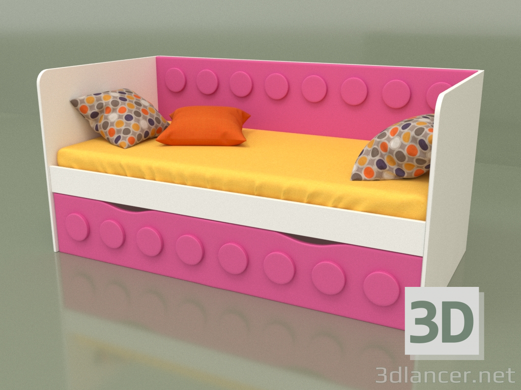 modèle 3D Canapé-lit pour enfants avec 1 tiroir (Rose) - preview