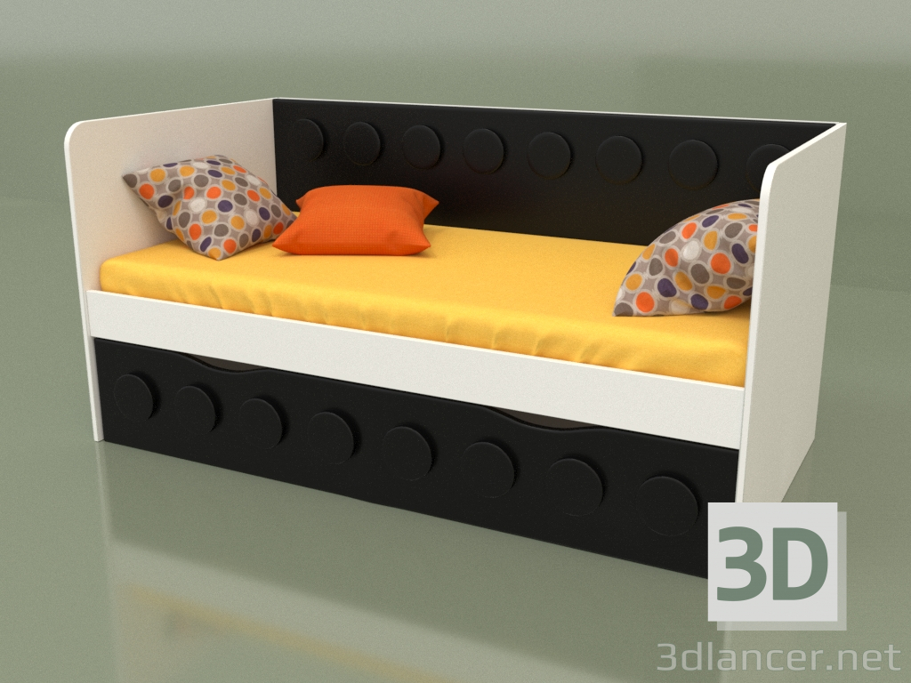 modello 3D Divano letto per bambini con 1 cassetto (Nero) - anteprima