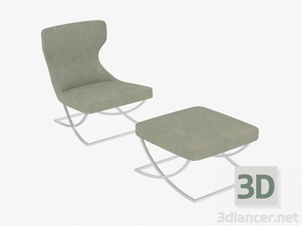 modèle 3D Fauteuil avec pouf Paloma - preview