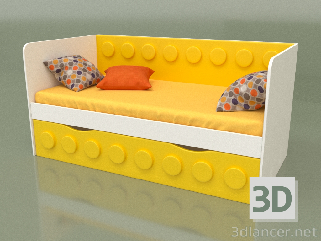 modello 3D Divano letto per bambini con 1 cassetto (Giallo) - anteprima