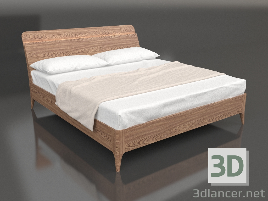 modello 3D Letto matrimoniale 1600x2000 (Noce) - anteprima