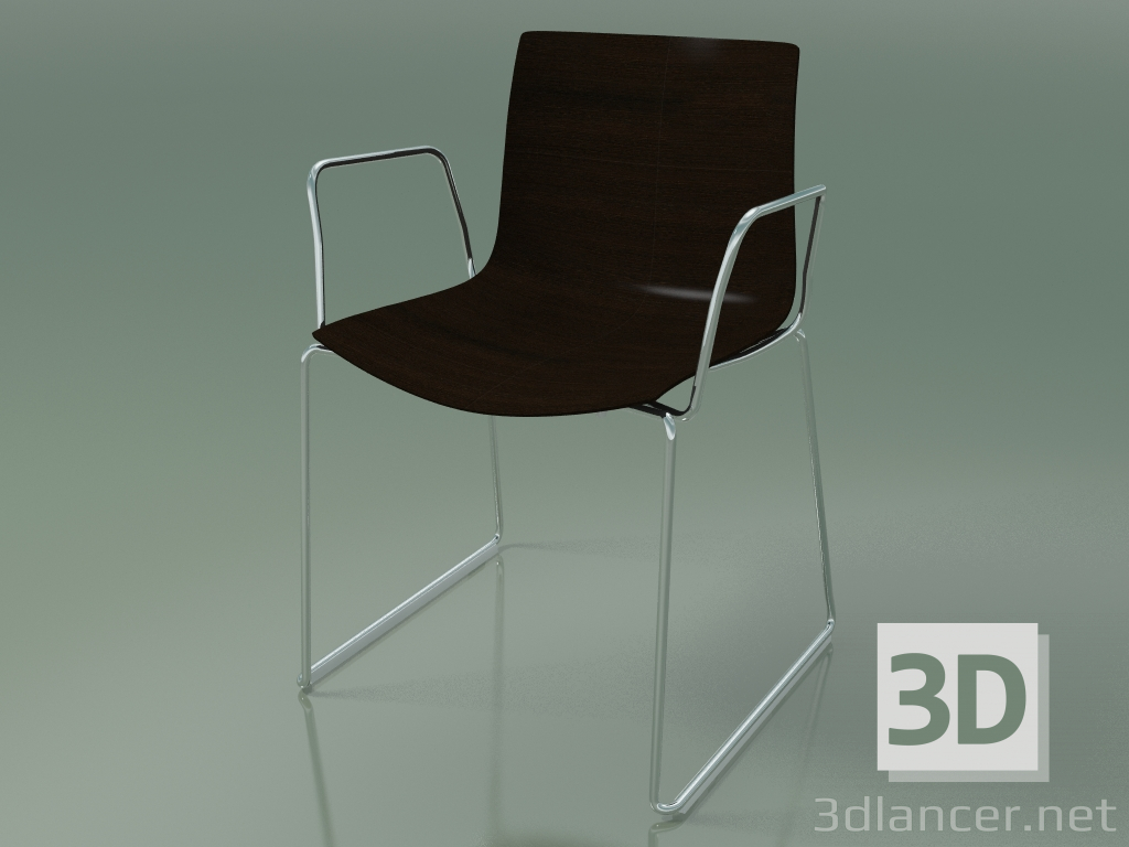 3d model Silla 0378 (sobre rieles con reposabrazos, sin tapizado, wengué) - vista previa