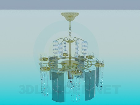 3d model Candelabro decorado con placas de cristal mariposa real - vista previa