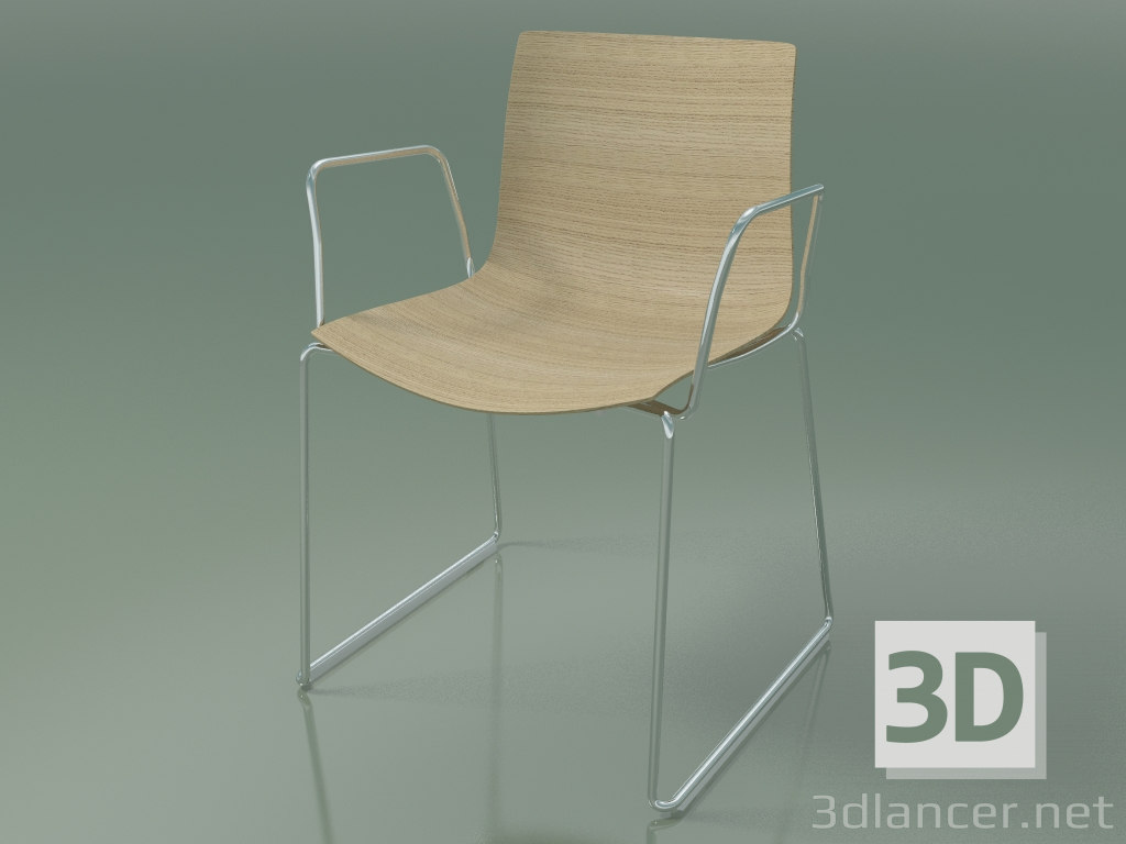 3d model Chair 0378 (on rails with armrests, without upholstery, bleached oak) - preview