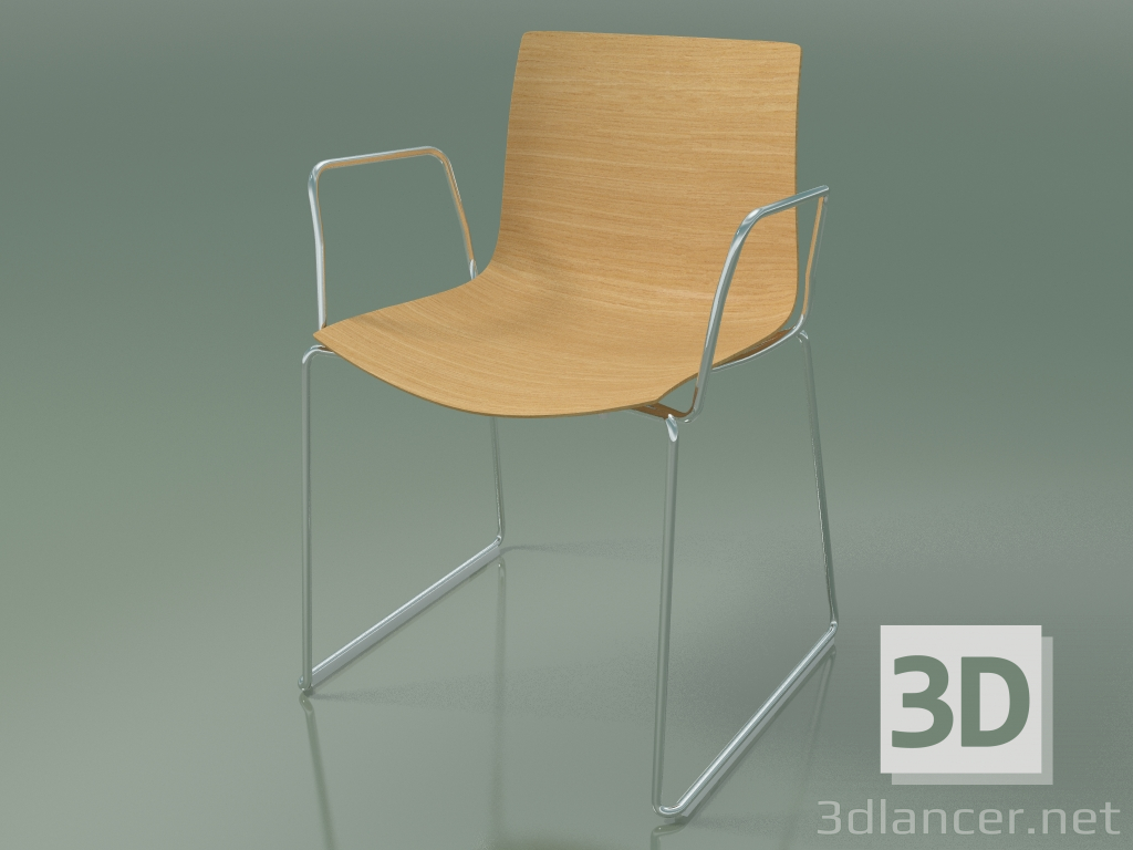 3d model Silla 0378 (sobre rieles con reposabrazos, sin tapizado, roble natural) - vista previa