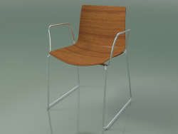 Silla 0378 (sobre rieles con reposabrazos, sin tapizado, efecto teca)