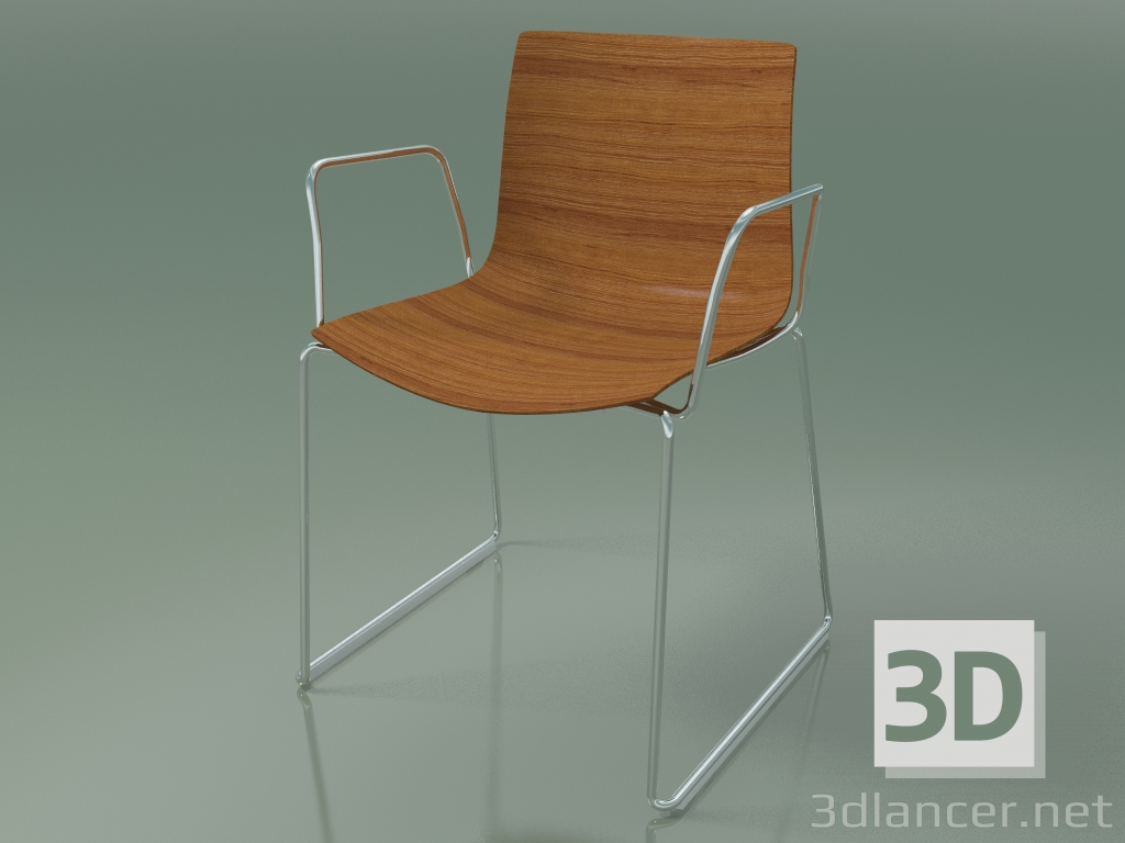 3d model Silla 0378 (sobre rieles con reposabrazos, sin tapizado, efecto teca) - vista previa