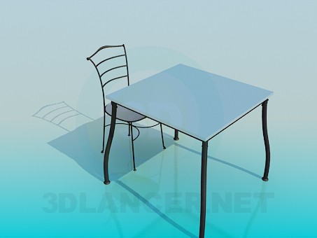 3d model Square table with stool - preview