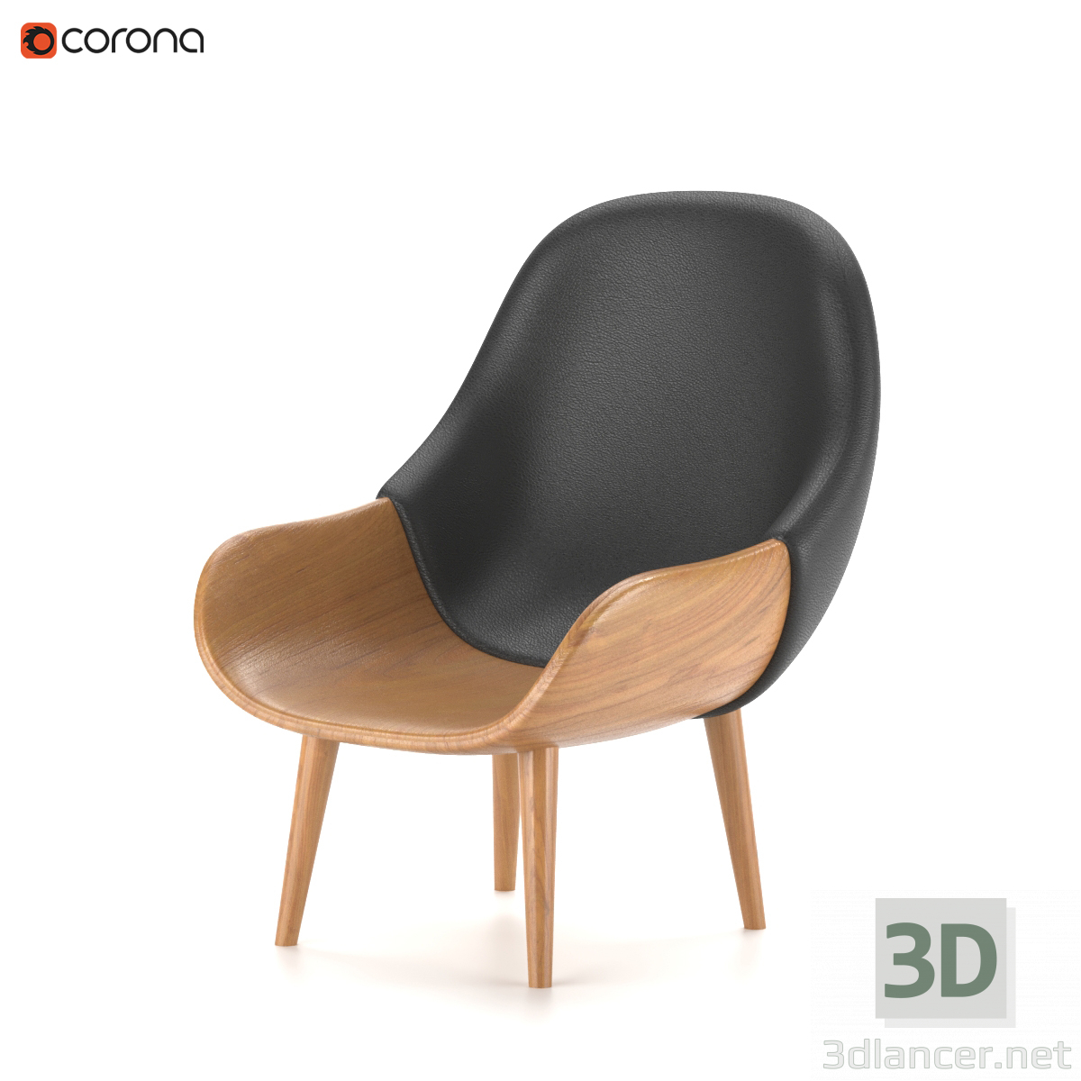 3d model Silla minimalista madera/plastico - vista previa