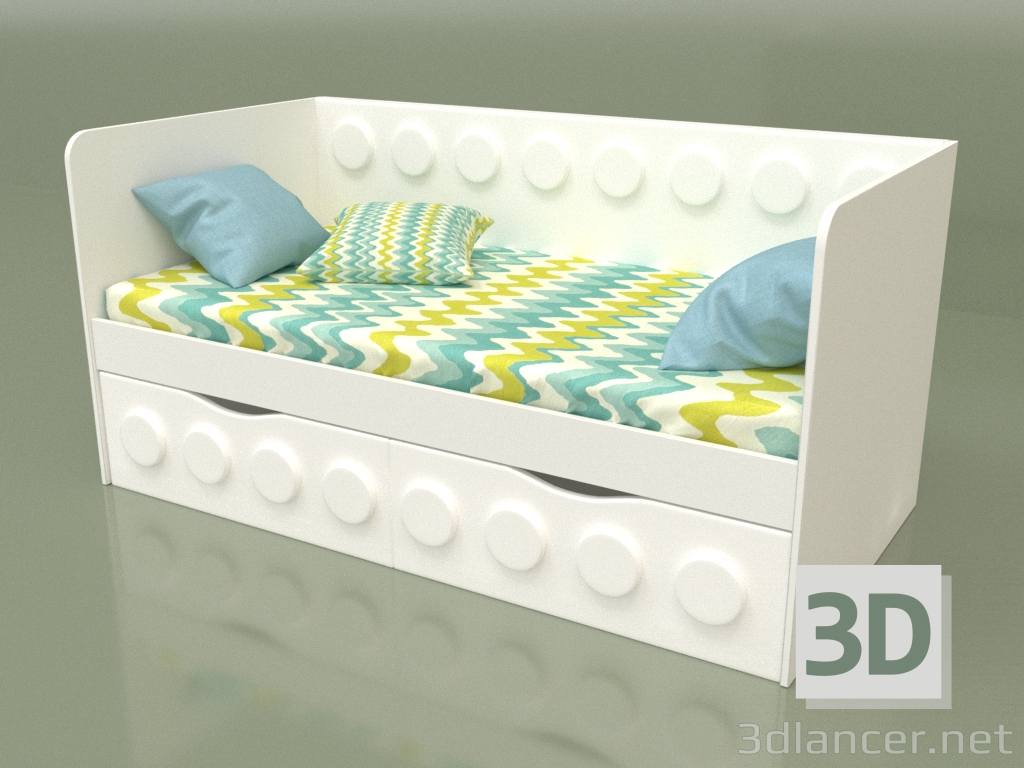 Modelo 3d Sofá-cama para crianças com 2 gavetas (Branco) - preview