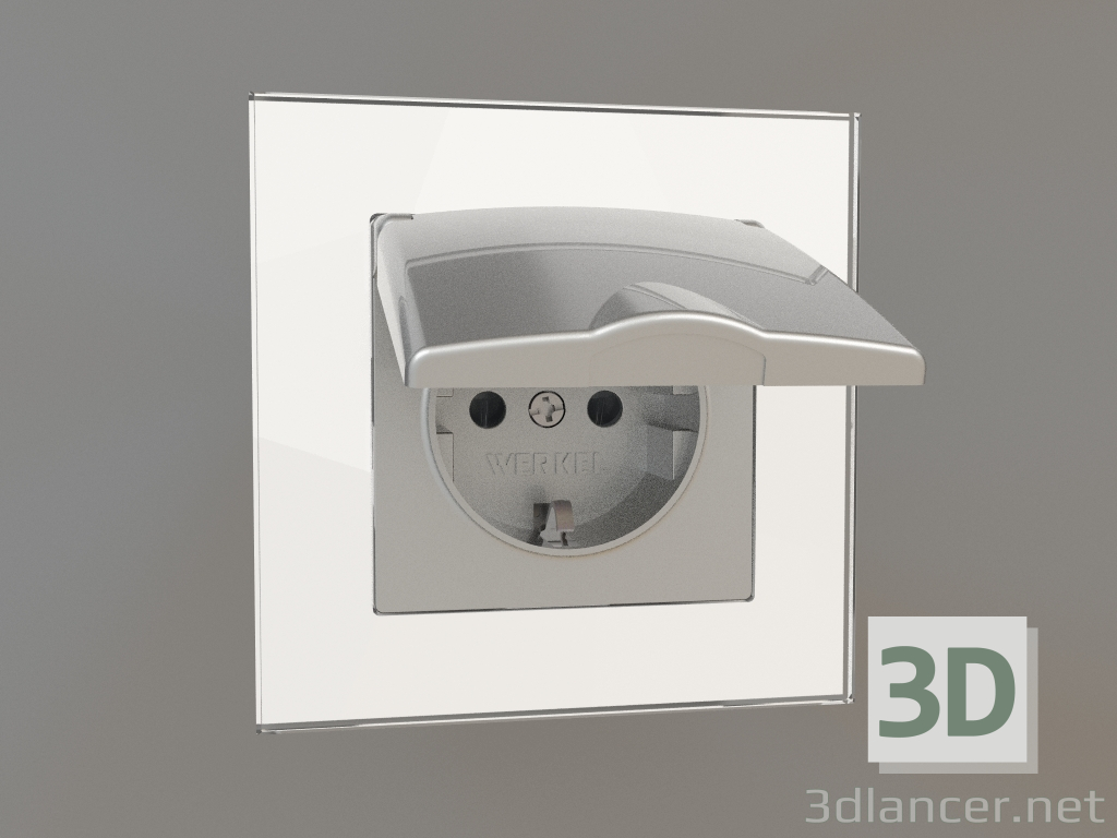 3d model Enchufe con protección contra la humedad, con puesta a tierra, con tapa protectora y persianas (plat - vista previa