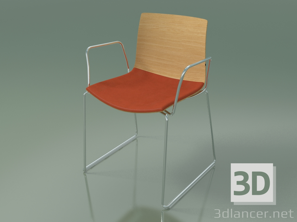 modèle 3D Chaise 0452 (sur un toboggan avec accoudoirs, avec un oreiller sur le siège, chêne naturel) - preview