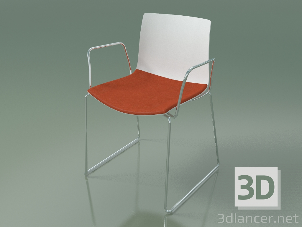 modello 3D Sedia 0452 (su uno scivolo con braccioli, con cuscino sul sedile, polipropilene PO00101) - anteprima