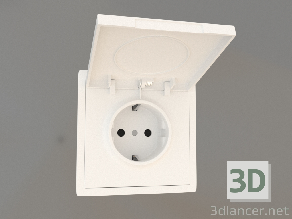 3D Modell Schuko-Schutzkontaktsteckdose mit Abdeckung (16A, 250V, anschraubbar, mattweiß, DA52033) R98 - Vorschau