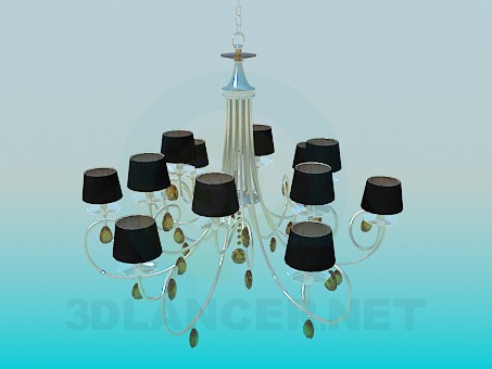 3d model Lámpara Chandelier con pétalos de vidrio y pantallas - vista previa