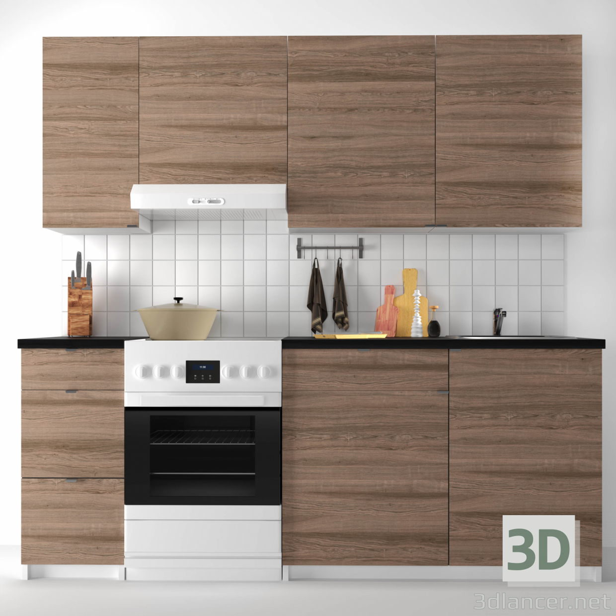 3d Modular kitchen IKEA KOHOKHULT model buy - render