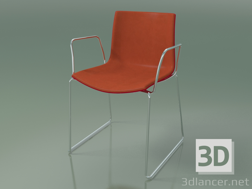 3d model Silla 0468 (sobre rieles con reposabrazos, con tapizado delantero, polipropileno PO00104) - vista previa