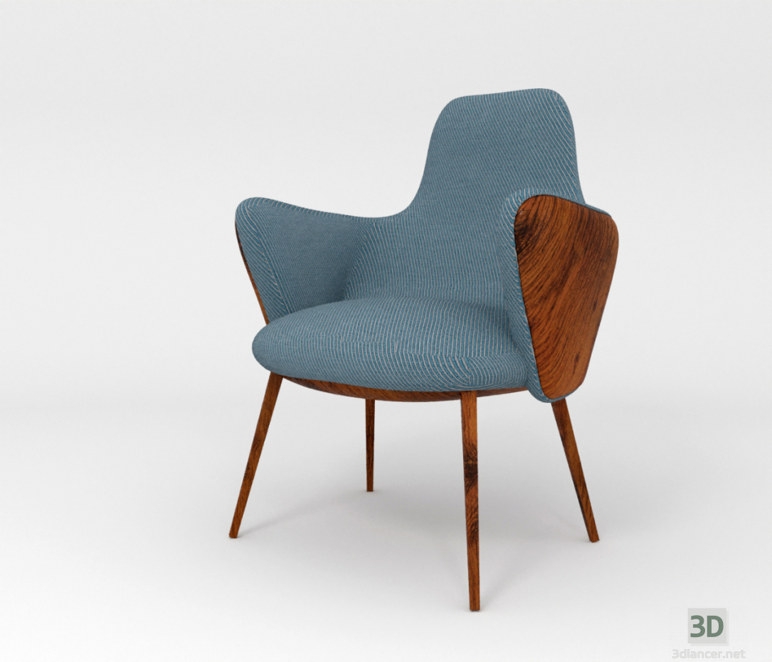 sillón con respaldo de madera 3D modelo Compro - render