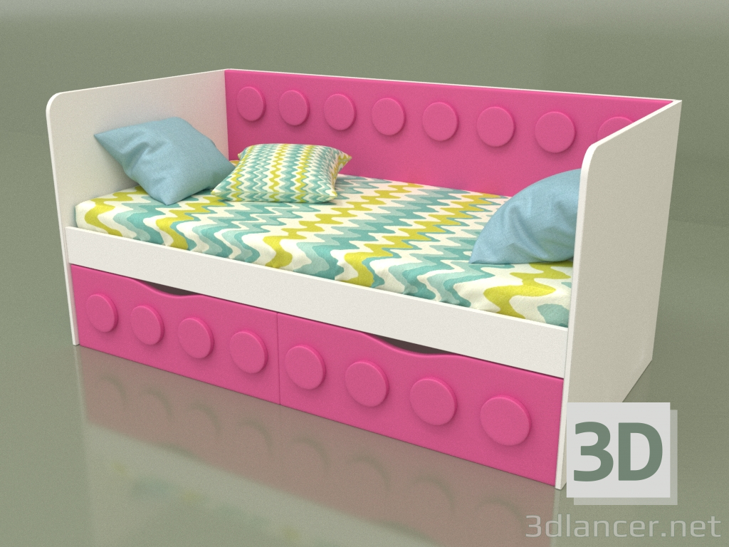 3D modeli 2 çekmeceli çocuk çekyat (Pembe) - önizleme