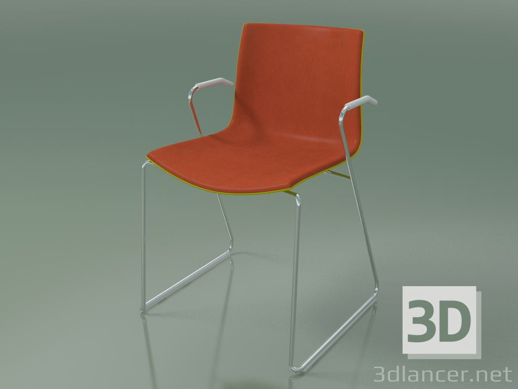 3d model Silla 0470 (sobre rieles con reposabrazos, con tapizado delantero, polipropileno PO00118) - vista previa