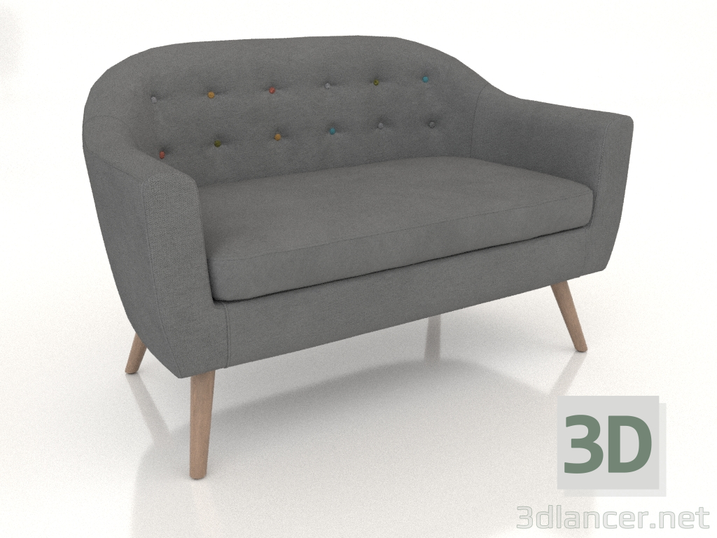 3d model Sofa Florence 2-seater (dark gray - colored buttons) - preview