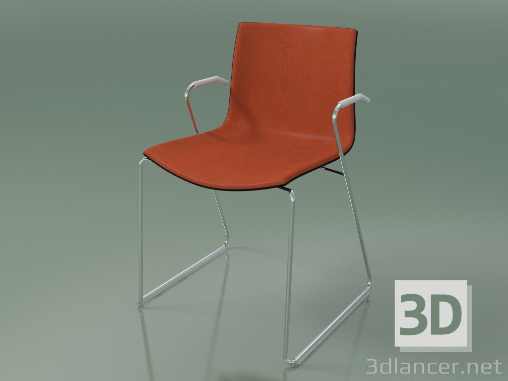 3d model Silla 0470 (sobre rieles con reposabrazos, con tapizado delantero, polipropileno PO00109) - vista previa