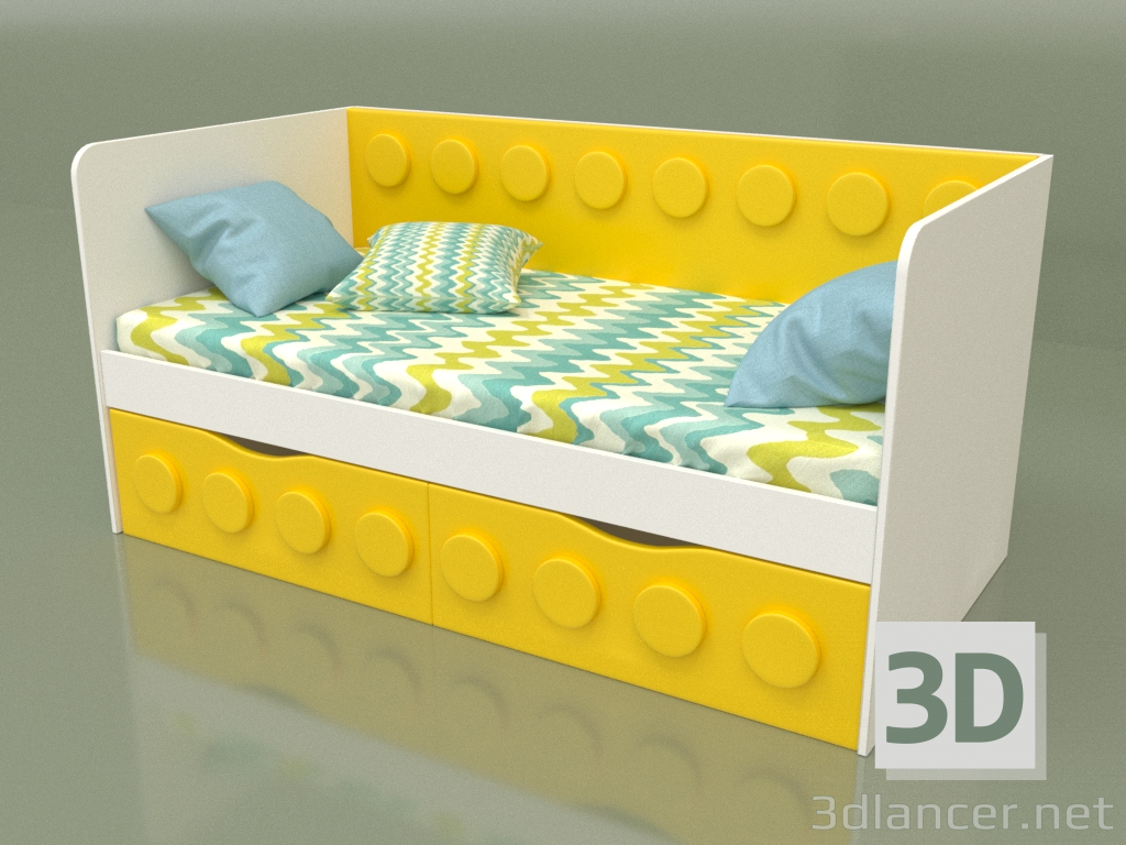 Modelo 3d Sofá-cama para crianças com 2 gavetas (amarelo) - preview