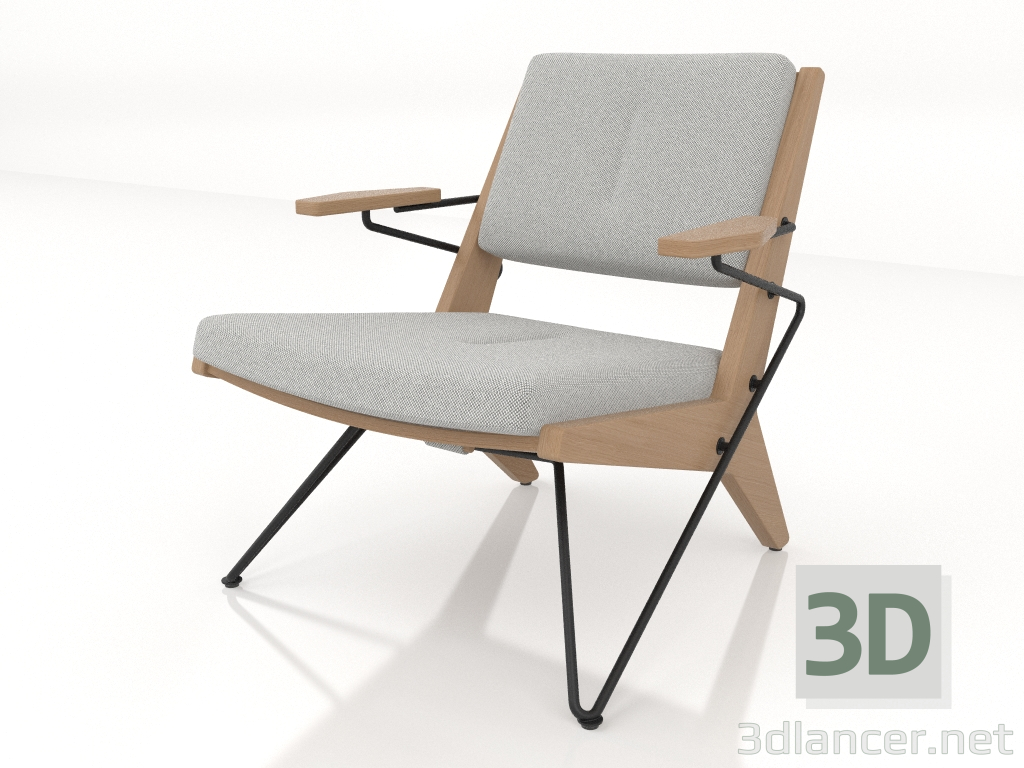 3D Modell Loungesessel mit Metallgestell (Eiche hell) - Vorschau