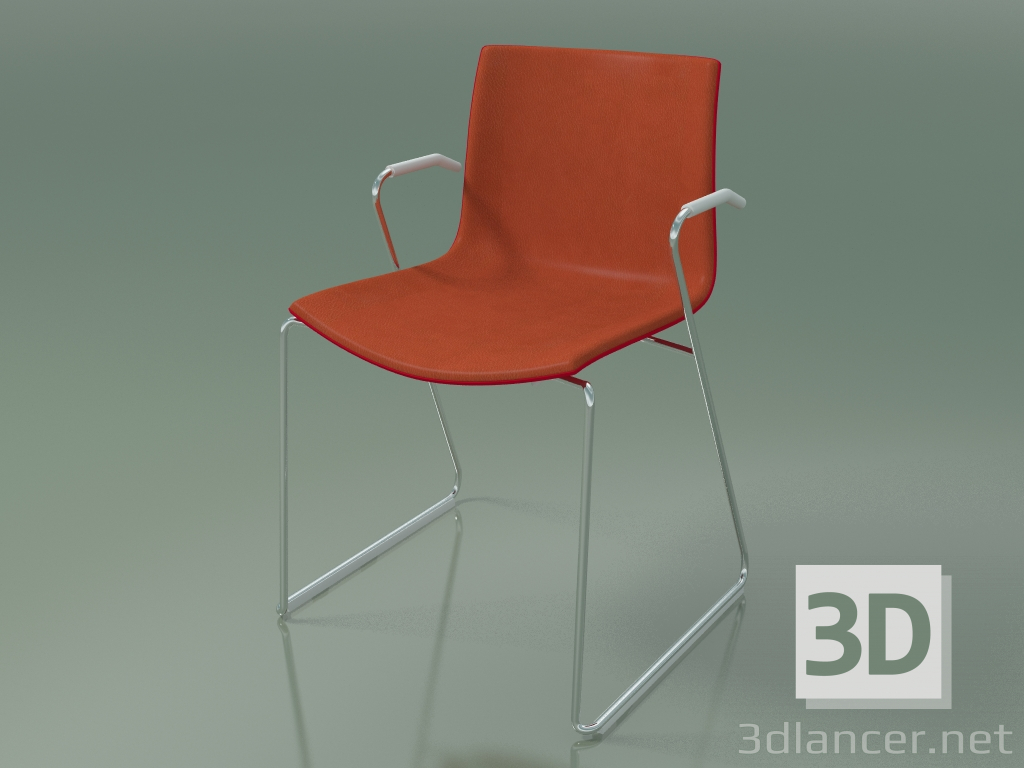 modello 3D Sedia 0470 (su binari con braccioli, con rivestimento frontale, polipropilene PO00104) - anteprima