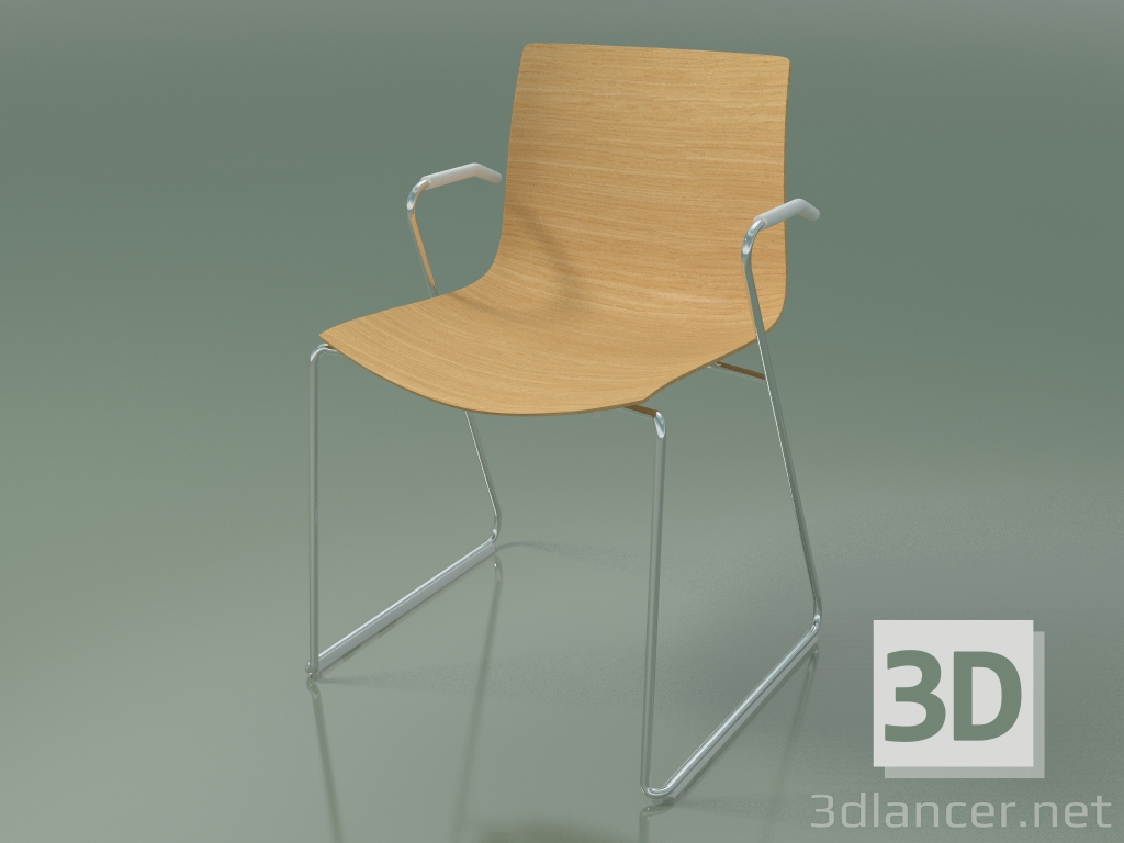 3d model Chair 0387 (on rails with armrests, without upholstery, natural oak) - preview