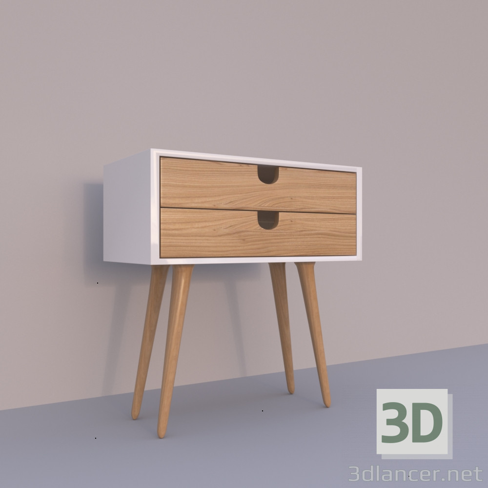 3d model Mesita de noche blanca/madera - vista previa