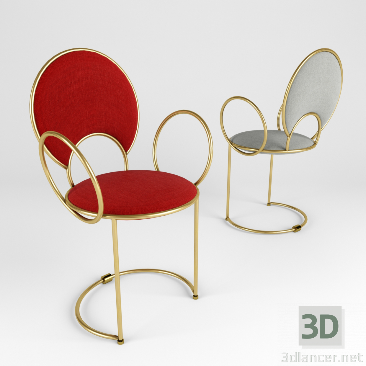 3d Chair with delicate looped armrests model buy - render