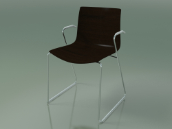 Silla 0387 (sobre rieles con reposabrazos, sin tapizado, wengué)