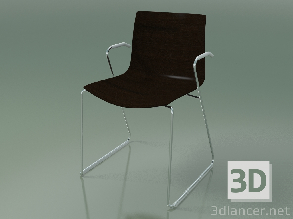 3d model Silla 0387 (sobre rieles con reposabrazos, sin tapizado, wengué) - vista previa