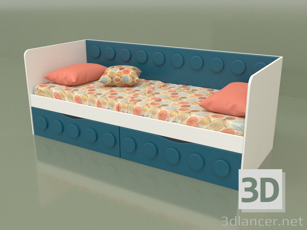 modèle 3D Canapé-lit pour adolescents avec 2 tiroirs (Turquoise) - preview